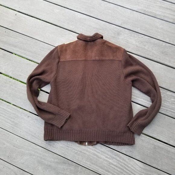 Vintage 70s Suede Leather Sweater Jacket Mens Medium Brown Orange Retro Stripe - Picture 2 of 15